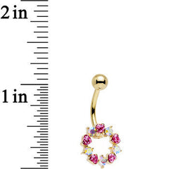 Aurora and Rosy Pink Gem Gold Plated Heart Wreath Ring Belly Ring