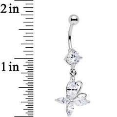 Clear Gem Butterfly Prong Set Dangle Belly Ring