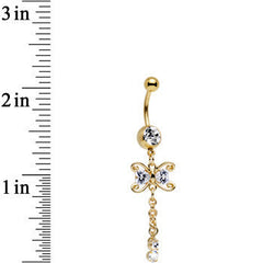 Clear CZ Gem Gold Anodized Dragonfly Inspired Dangle Belly Ring