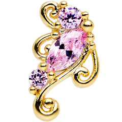 16G 1/4 Pink CZ Gold Anodized Swirl Left Cartilage Earring