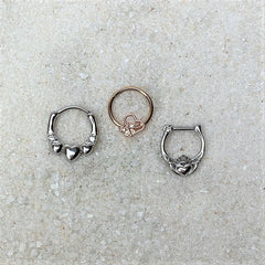 16G 5/16 Clear Gem Hearty Hug Hearts Septum Clicker