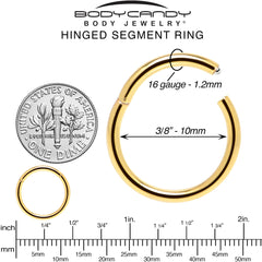 16G 3/8 Gold Tone Anodized Hinged Segment Ring