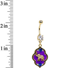 Clear Gem Gold PVD Purple Lucky Elephant Dangle Belly Ring