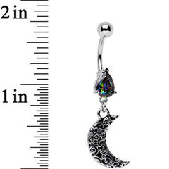 Black Gem Half Moon Dangle Belly Ring Created with Crystals