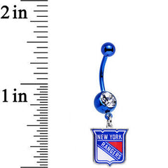 Licensed Clear Gem Blue Anodized NHL New York Rangers Belly Ring