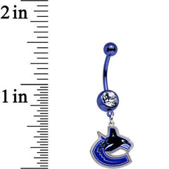 Licensed NHL Clear Gem Blue Anodized Vancouver Canucks Belly Ring