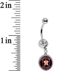 Licensed MLB Clear Gem Steel Houston Astros Dangle Belly Ring