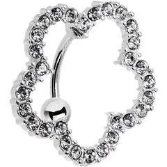 Clear Gem Stainless Steel Cutout Zinnia Flower Top Mount Belly Ring