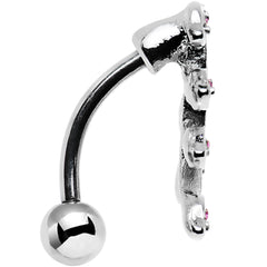 Pink Gem Stainless Steel Creeping Vine Top Mount Belly Ring
