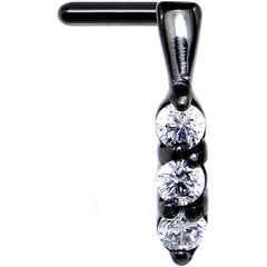 18G Clear Gem Black PVD Faux Hoop L Shaped Nose Ring