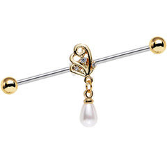14G White Orb Winged Wonder Dangle Industrial Barbell 38mm
