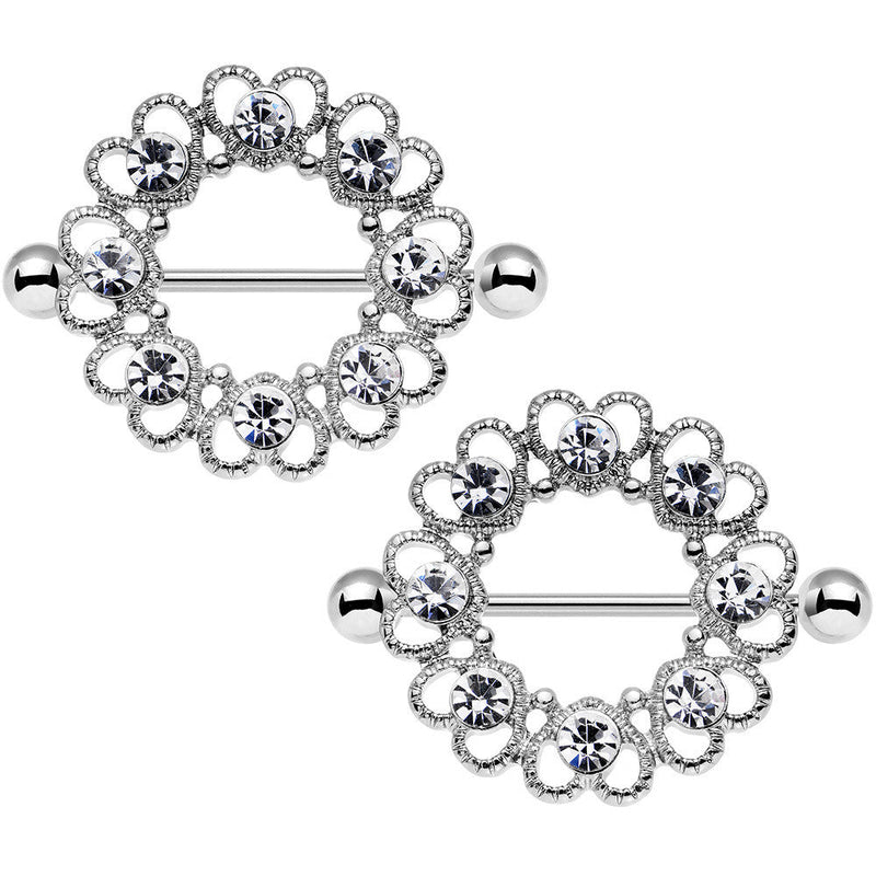 14G 1 1/16 Clear Gem Always Angelic Halo Heart Nipple Shield Set