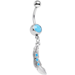 Faux Turquoise Falling Faster Feather Dangle Belly Ring