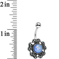 Blue Faux Opal Forget Me Never Flower Belly Ring