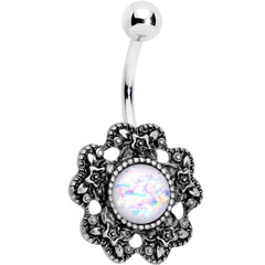 White Faux Opal Forget Me Never Flower Belly Ring