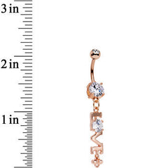 Clear Gem Rose Gold Anodized Lots of Love Dangle Belly Ring