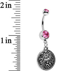 Pink Gem Floral Fantasy Yin Yang Disc Dangle Belly Ring