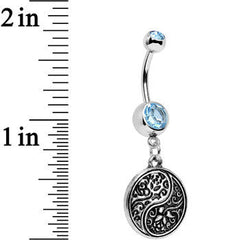Aqua Gem Floral Fantasy Yin Yang Disc Dangle Belly Ring