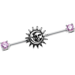 14G Pink CZ Steel Celestial Sun and Moon Industrial Barbell 38mm