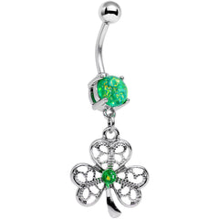 Green Faux Opal Shake Your Shamrock Dangle Belly Ring