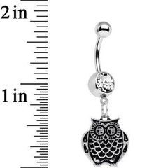 Clear Gem Ornery Owl Dangle Belly Ring