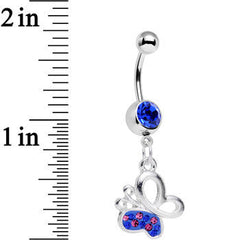 Blue Pink Gem Busy Butterfly Dangle Belly Ring