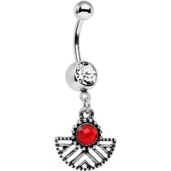 Clear Red Gem Framework Fan Dangle Belly Ring