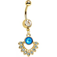 Clear Aqua Gem Gold PVD Debutante Dangle Belly Ring