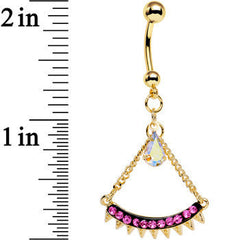 Pink Aurora Gem Gold Anodized Euclidian Arc Dangle Belly Ring