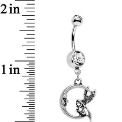 Clear Gem Fairly Fairy Moon Dangle Belly Ring