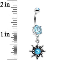 Aqua Gem Frosted Blue Orb Spun Sun Dangle Belly Ring