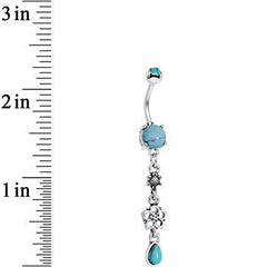 Faux Turquoise Daisy Chain Flower Dangle Belly Ring