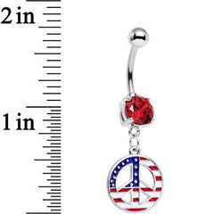 Red Gem American Flag Print Peace Sign Dangle Belly Ring