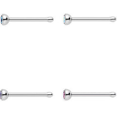 20G 1/4 Aurora Pink Purple Aqua Stainless Steel Nose Bone 4 Pack Set