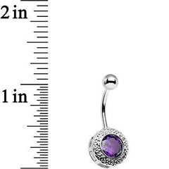 Purple Gem Cute as a Button Lattice Frame Belly Ring