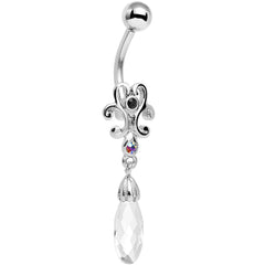 Black Aurora Clear Gem Filigree Drop Dangle Belly Ring