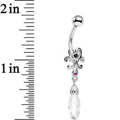 Black Aurora Clear Gem Filigree Drop Dangle Belly Ring