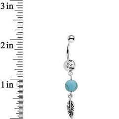 Clear Gem Faux Turquoise Freedom Feather Dangle Belly Ring