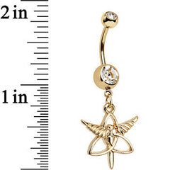 Clear Gem Gold Anodized Heroic Heralds Staff Trinity Dangle Belly Ring