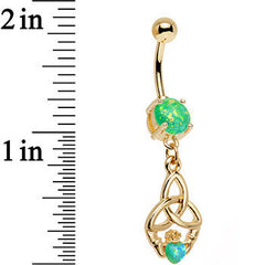 Green Faux Opal Gold Anodized Trinity Claddagh Dangle Belly Ring