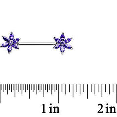 14G 5/8 Purple CZ Pimpernel Flower Ends Nipple Barbell Set
