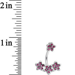 Pink Gem Field of Flowers Double Mount Belly Ring