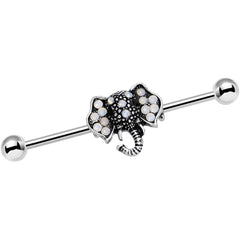 14G Pink Faux Opal Elegant Elephant Head Industrial Barbell 36mm