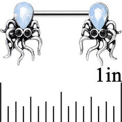 14G 9/16 Light Blue Faux Opal Whimsical Octopus Nipple Ring Set