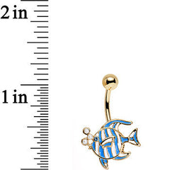 Blue Gem White Orb Gold PVD Fashionable Fishy Belly Ring