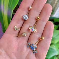 Aurora Gem Gold Tone Sexy Heart Spider Belly Ring