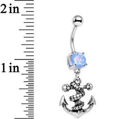 Light Blue Faux Opal Pirate Skull Nautical Anchor Dangle Belly Ring