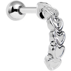 16G 1/4 Stainless Steel Falling Hearts Tragus Cartilage Earring