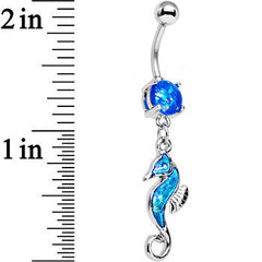 Blue Faux Opal See You Later Seahorse Dangle Belly Ring