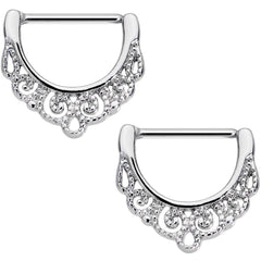 14G 9/16 Stainless Steel Fancy Filigree Nipple Clicker Set